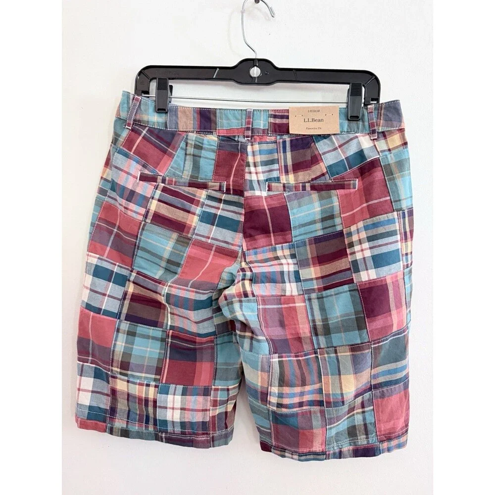 L.L. Bean Favorite Fit Shorts Women’s Size 6 Patchwork Madras Multicolor Plaid